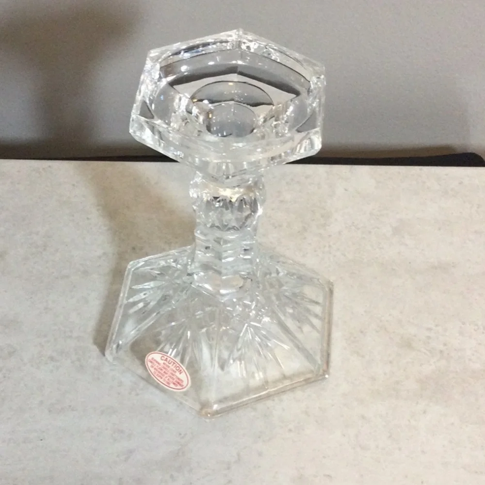 Tapered Clear Crystal-Style Hexagonal Candle Holder - Home Accents